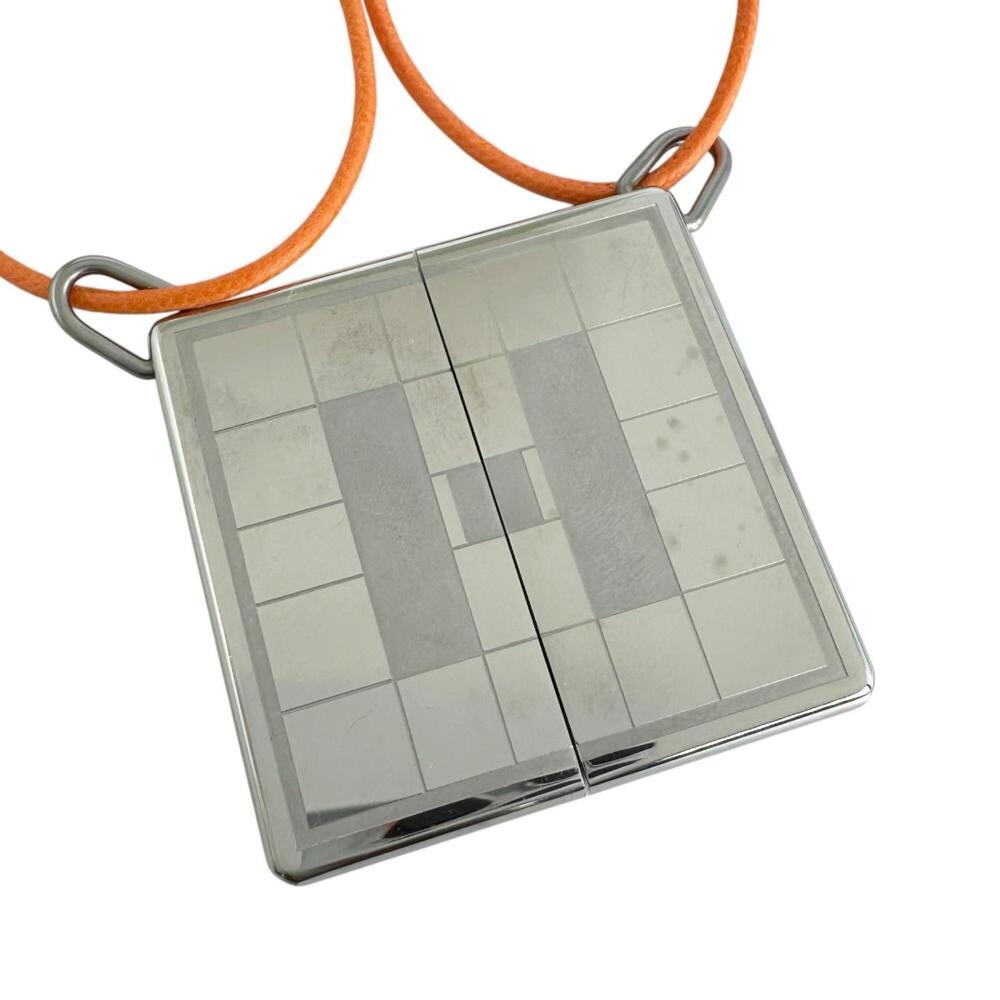 HERMES Silver Leather Necklace